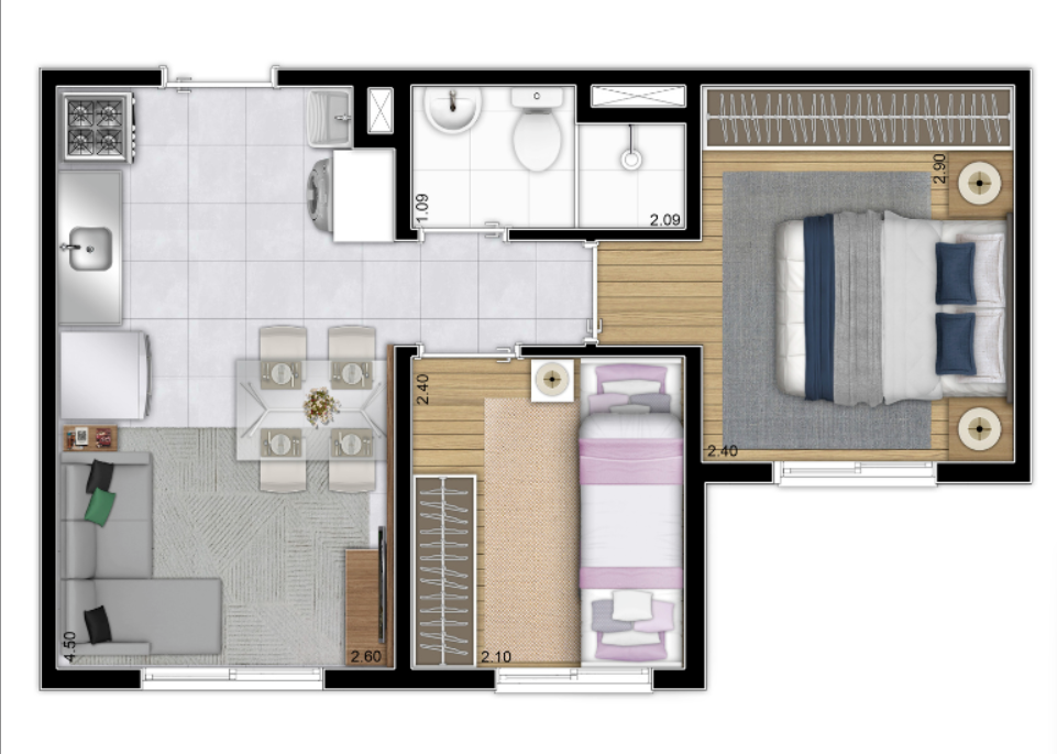 Planta 02 - 2 dorm 32,93m