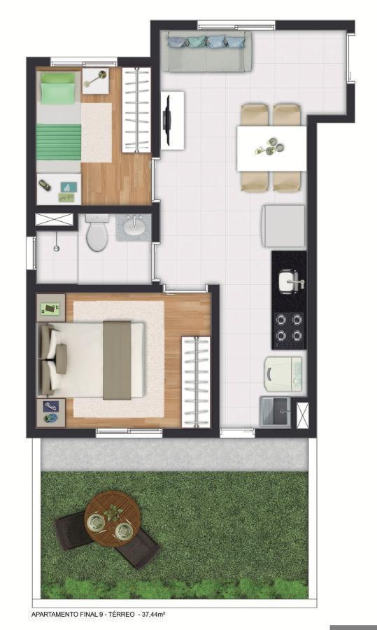 Planta 09 - 2 dorm 37,44m - garden