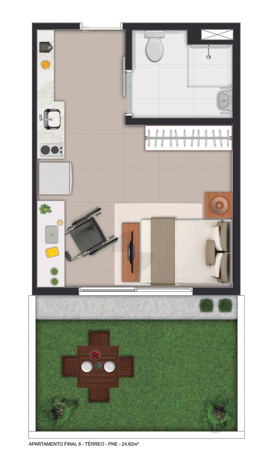 Planta 04 - 1 dorm 24,62m - garden