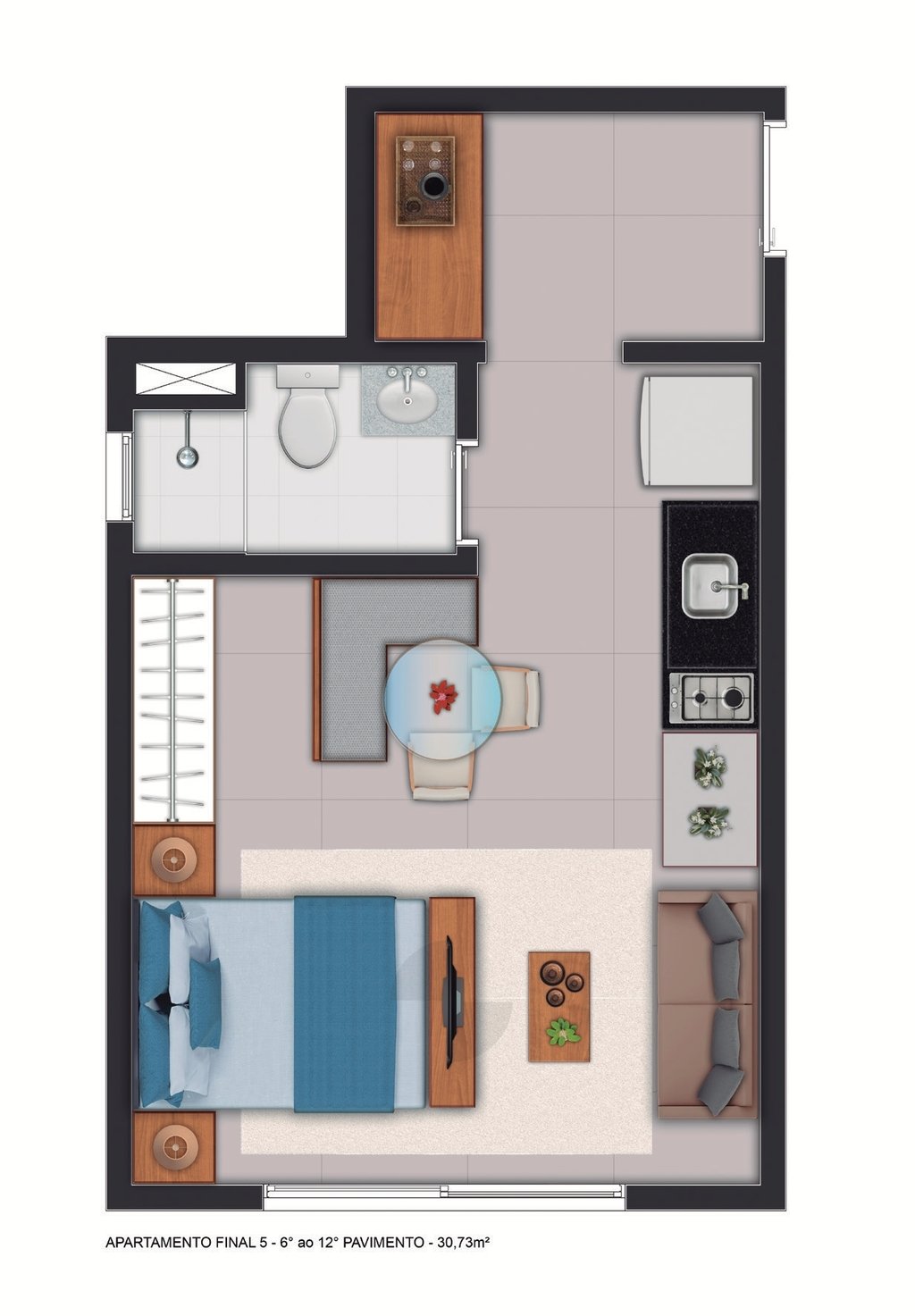Planta 07 - 1 dorm 30,73m - studio