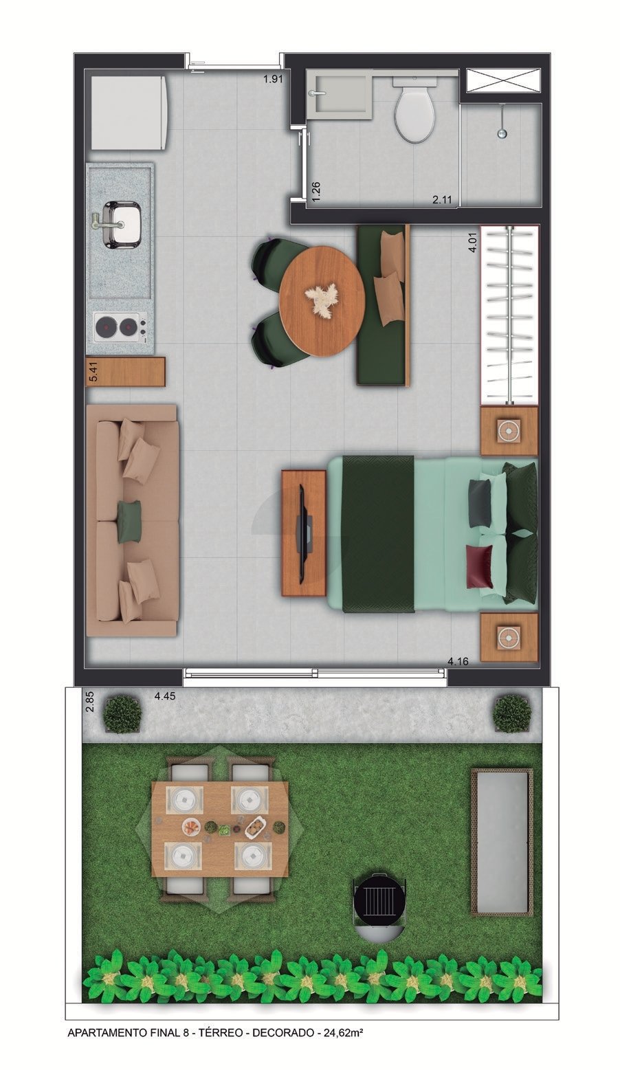 Planta 03 - 1 dorm 24,62m - garden