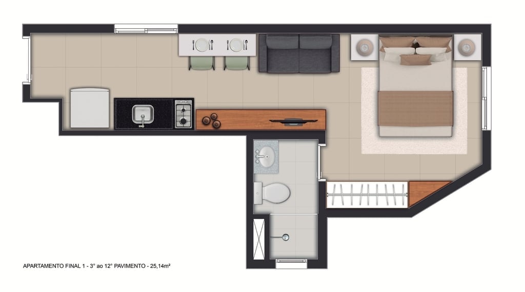 Planta 06 - 1 dorm 25,14m - studio