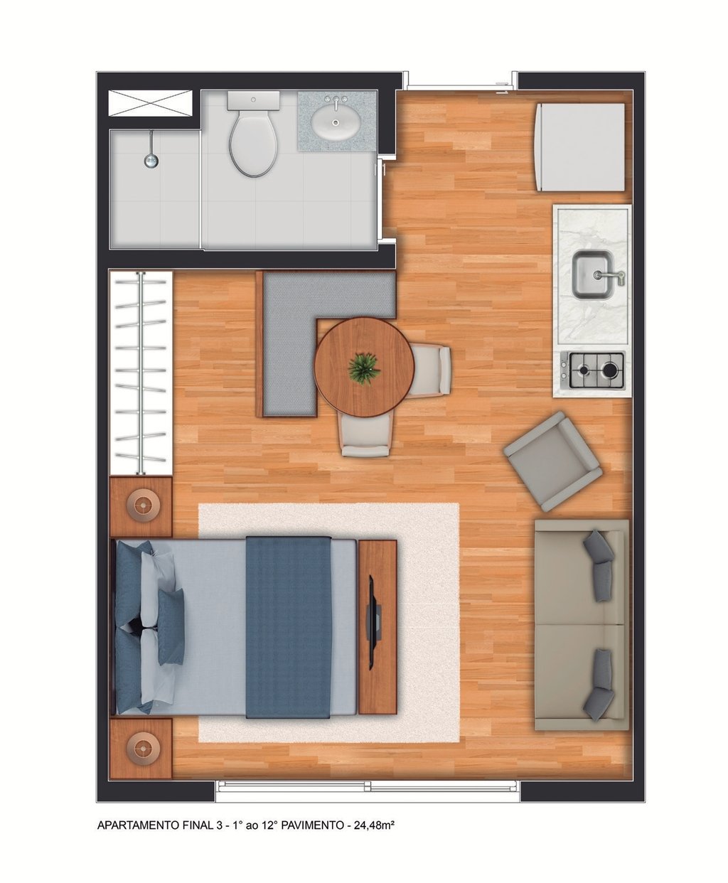 Planta 02 - 1 dorm 24,48m - studio