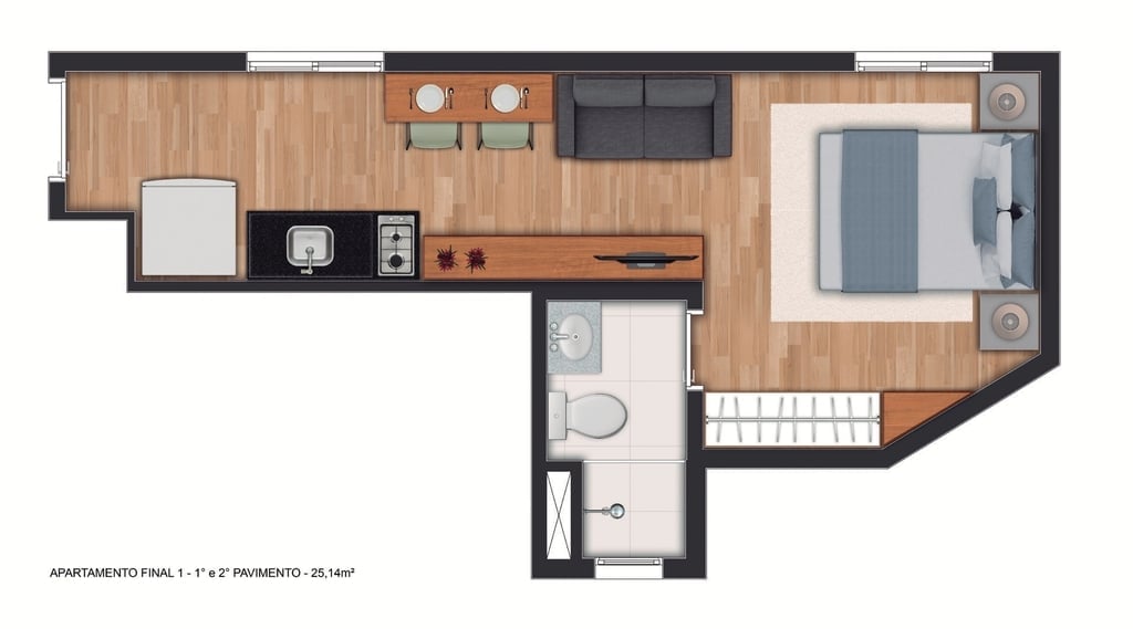 Planta 05 - 1 dorm 25,14m - studio