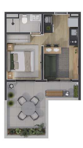 Planta 03 - 1 dorm 37,99m - garden
