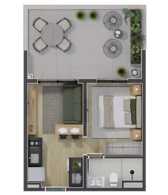 Planta 04 - 1 dorm 41,42m - garden