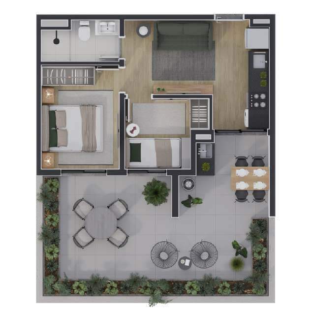 Planta 08 - 2 dorm 60,97m - garden