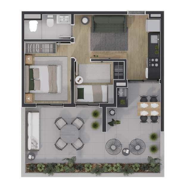Planta 07 - 2 dorm 58,68m - garden