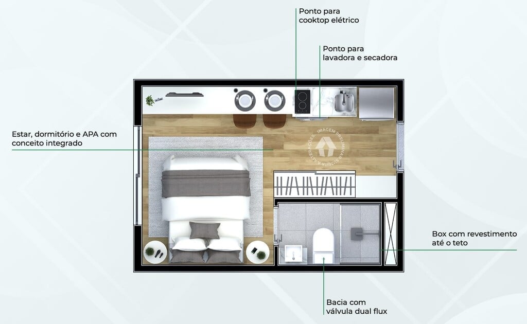 Planta 01 - 1 dorm 17m - studio