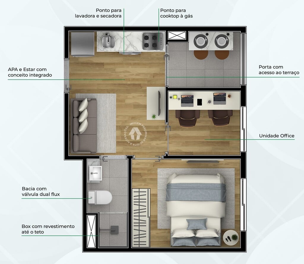 Planta 03 - 1 dorm 28m