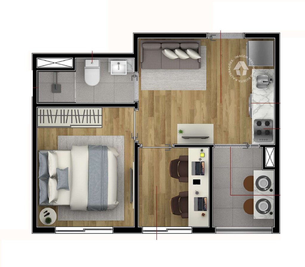 Planta 01 - 1 dorm 28m