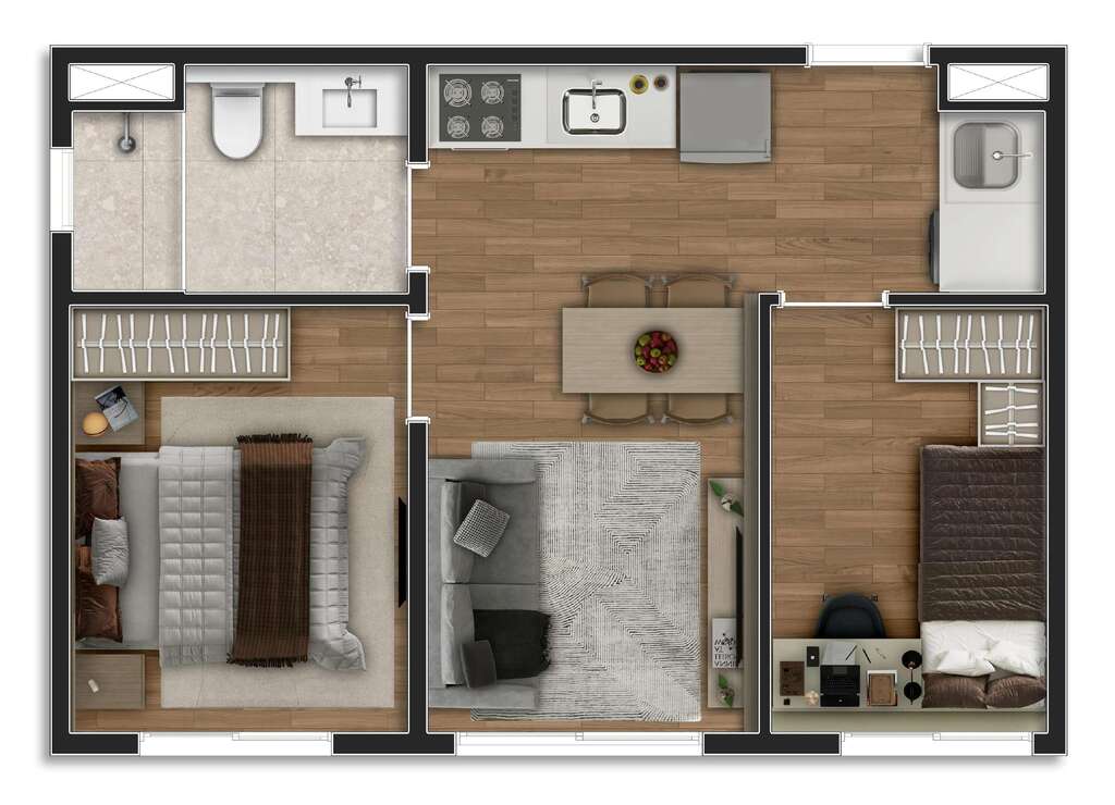 Planta 02 - 2 dorm 37m