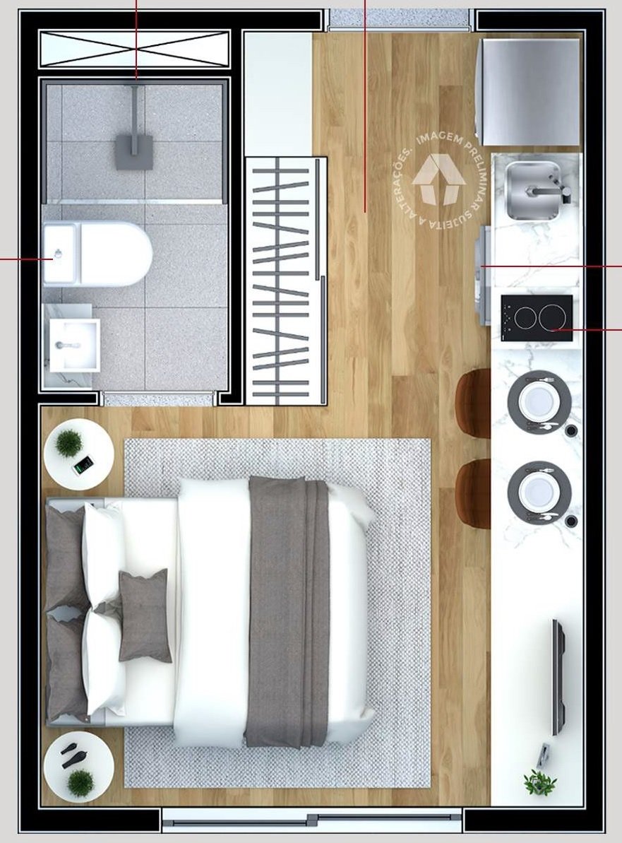 Planta 01 - 1 dorm 17m - studio