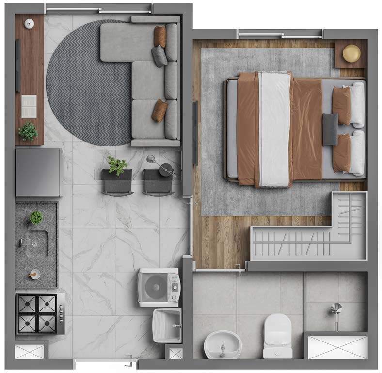 Planta 01 - 1 dorm 24,07m