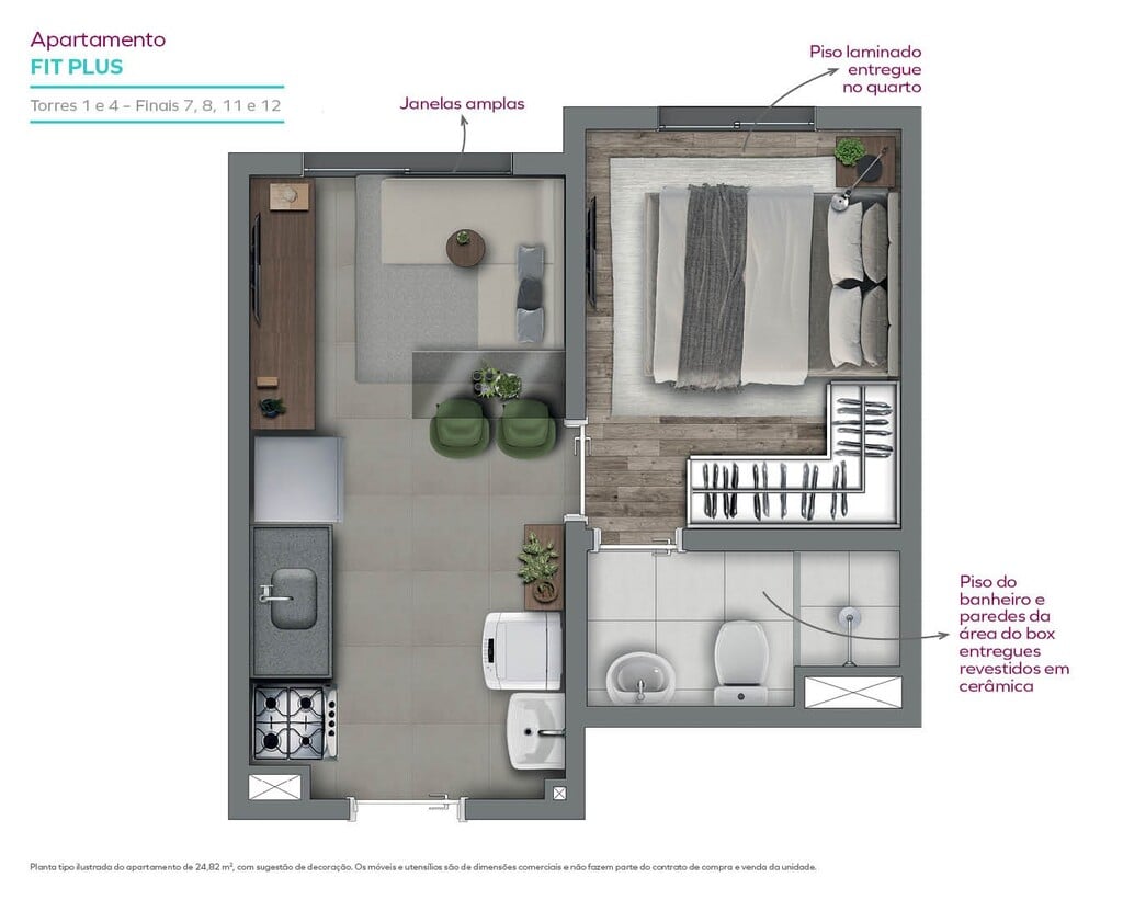 Planta 01 - 1 dorm 24,82m