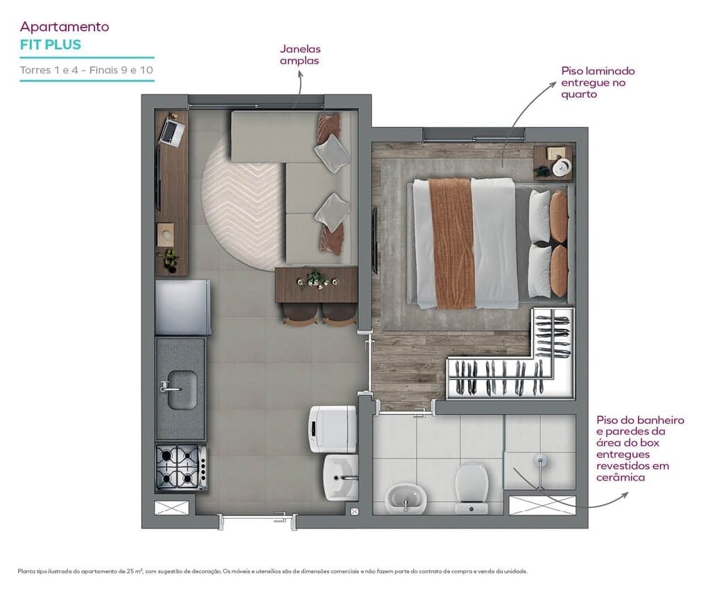 Planta 02 - 1 dorm 25m