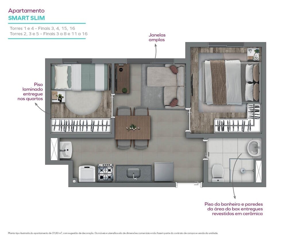 Planta 03 - 2 dorm 31,83m