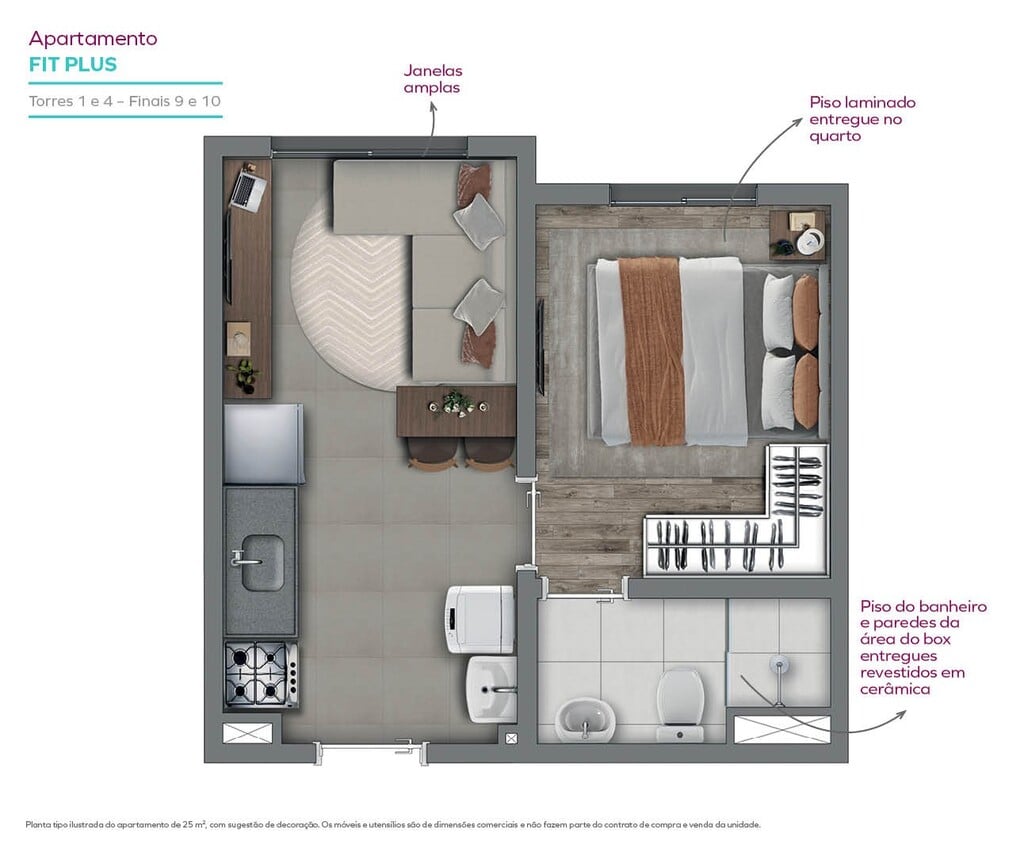 Planta 02 - 1 dorm 25m