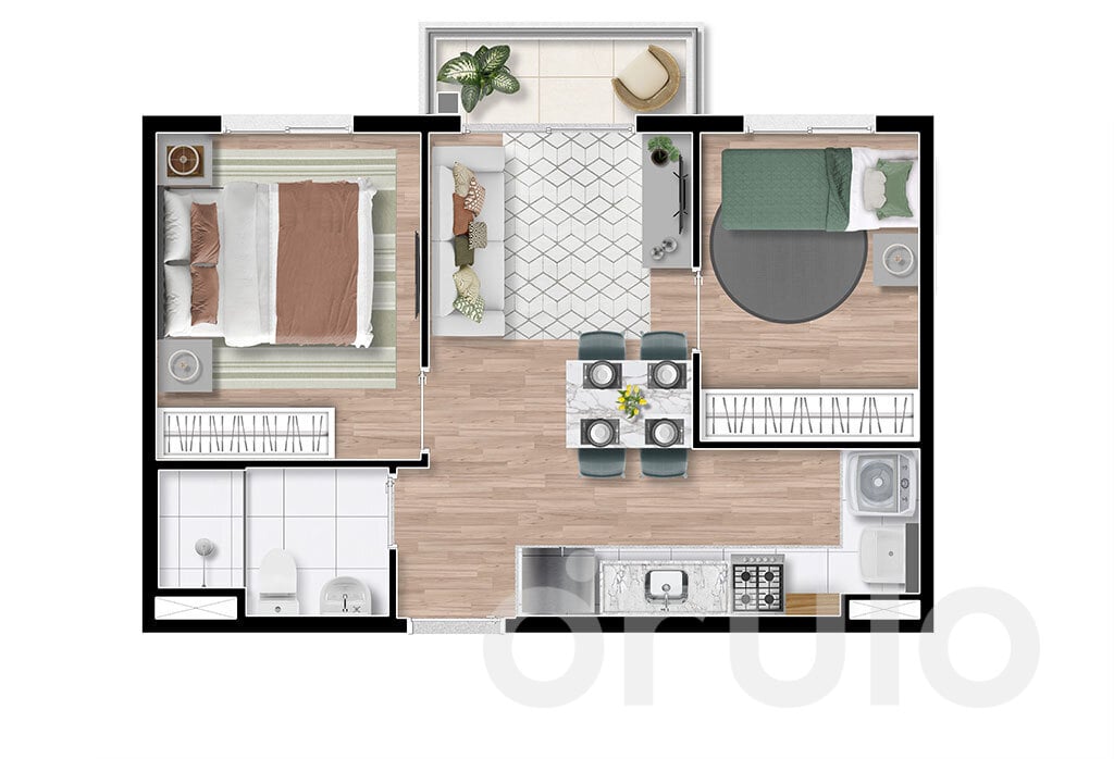 Planta 02 - 2 dorm  34m