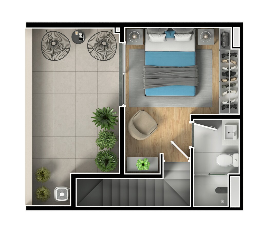 Planta 16 - 1 dorm 66m - cobertura duplex - superior