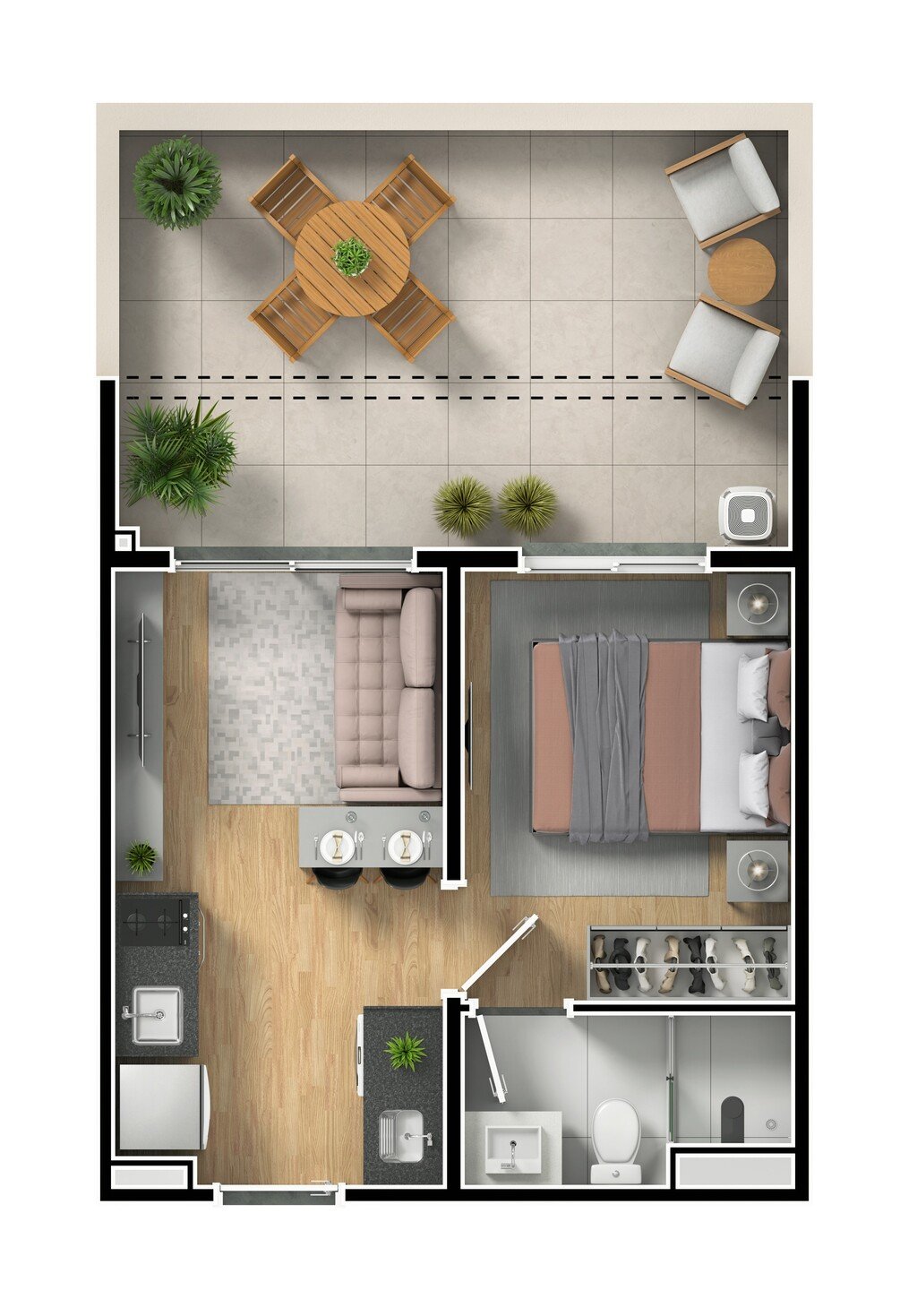 Planta 02 - 1 dorm 31m - garden
