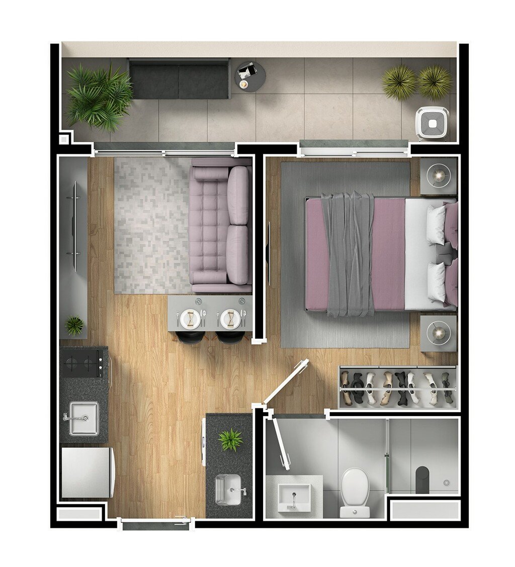Planta 01 - 1 dorm 31m