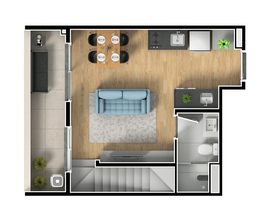 Planta 15 - 1 dorm 66m - cobertura duplex - inferior