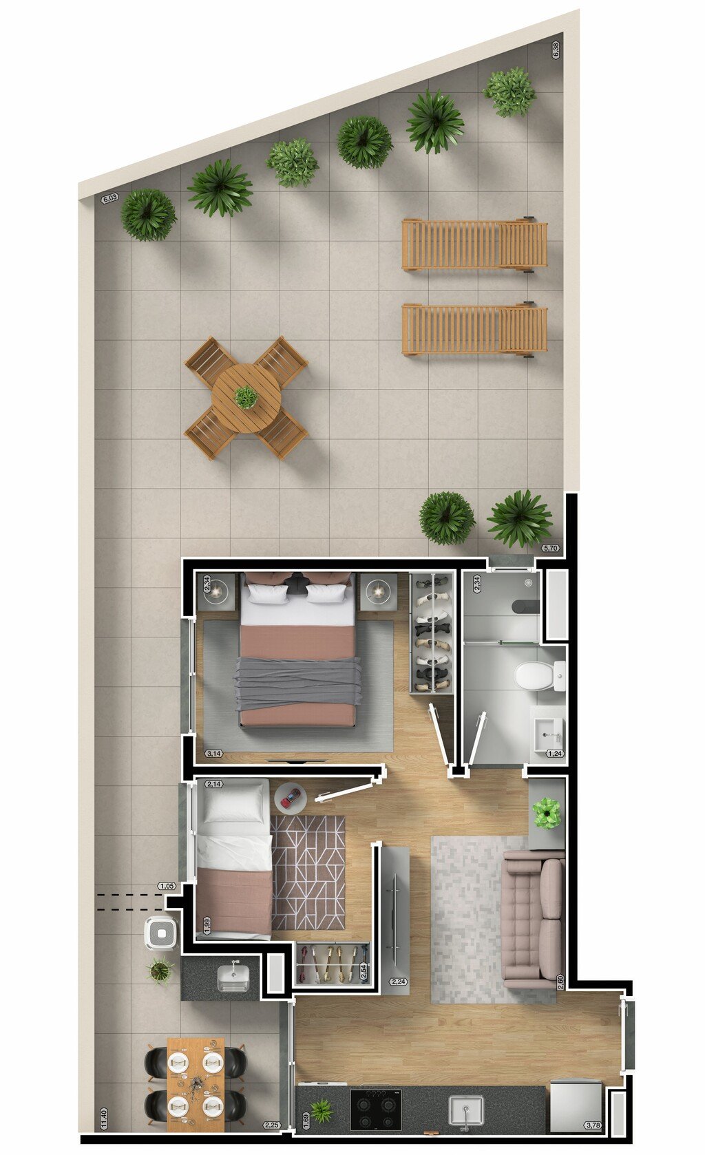 Planta 08 - 2 dorm 37m - garden