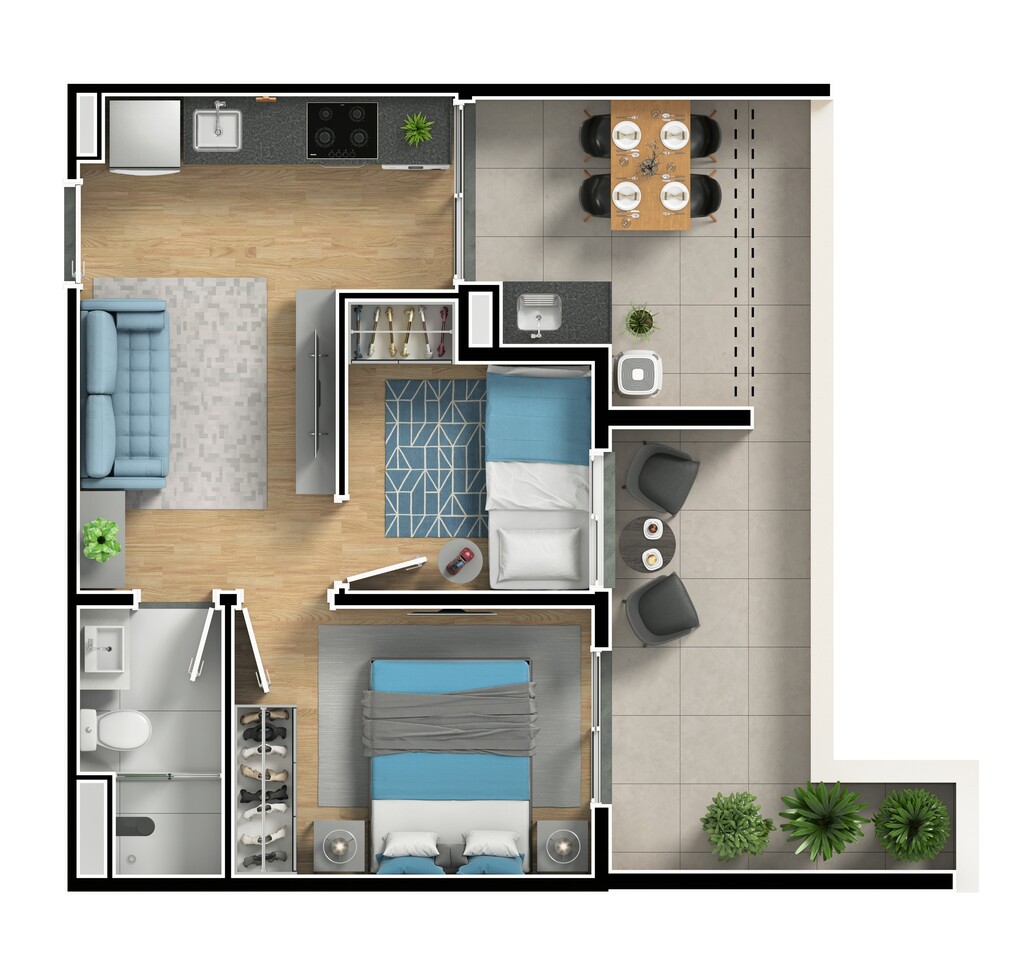 Planta 06 - 2 dorm 37m - garden
