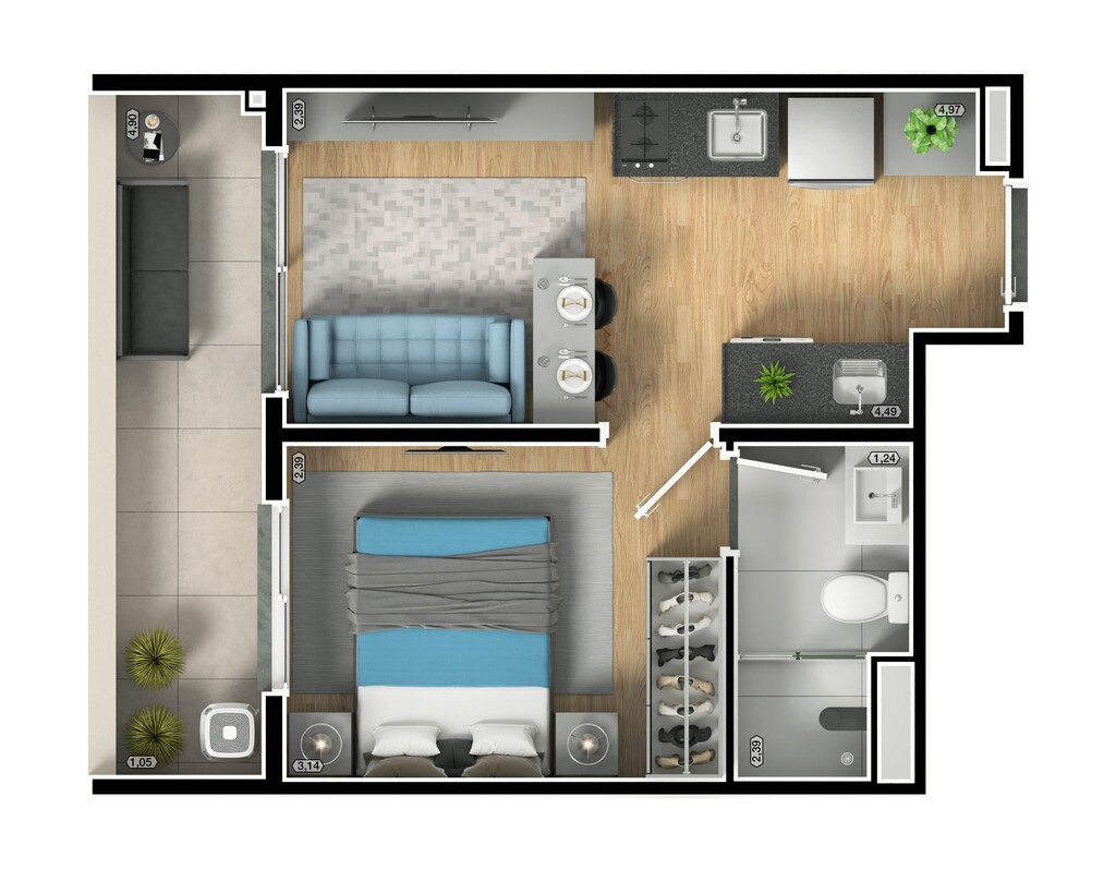 Planta 04 - 1 dorm 33m