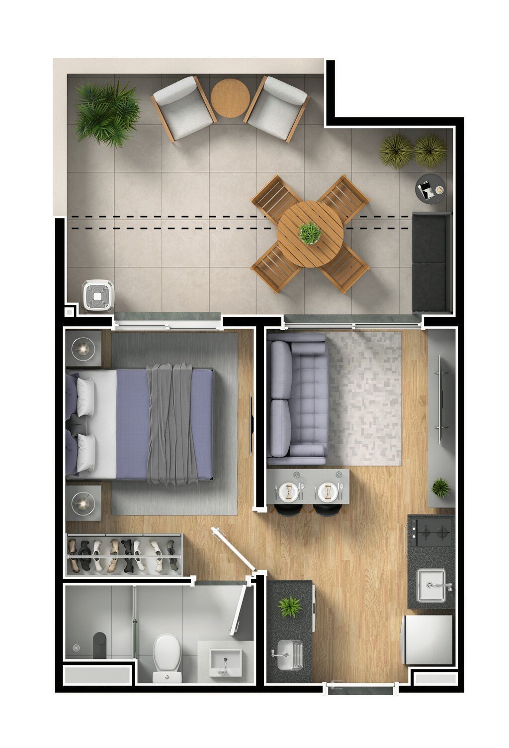 Planta 03 - 1 dorm 31m - garden
