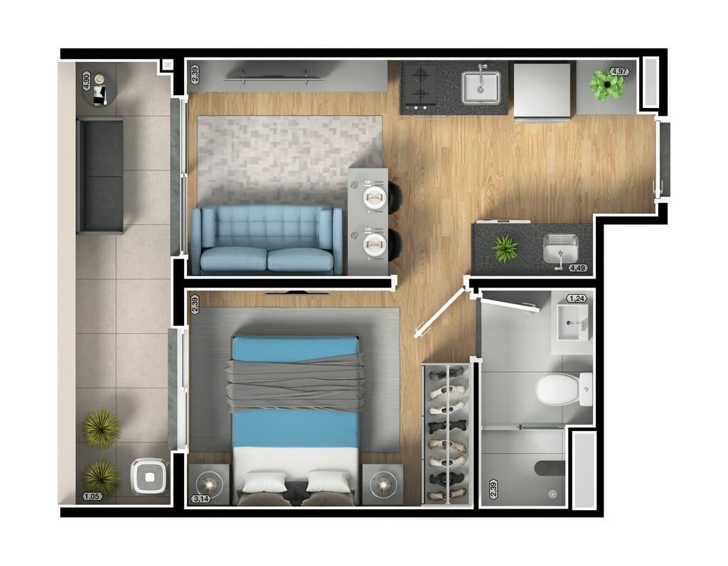 Planta 04 - 1 dorm 33m
