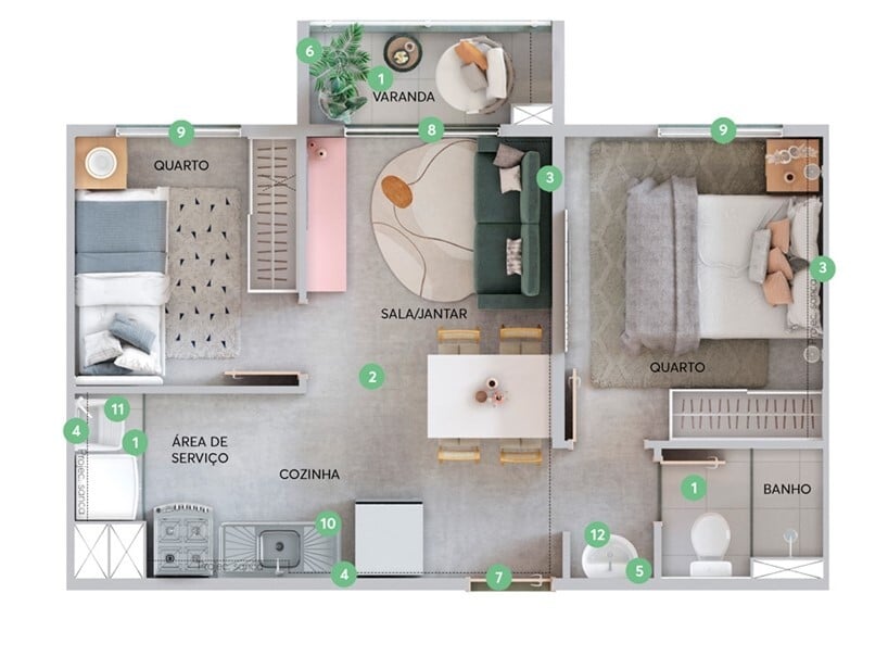 Planta 02 - 2 dorm 34,98m