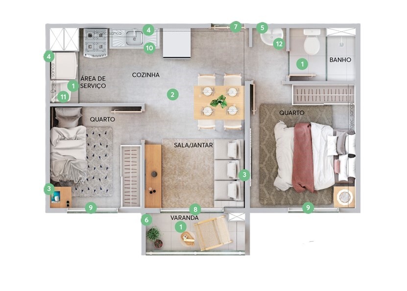 Planta 03 - 2 dorm 35,50m