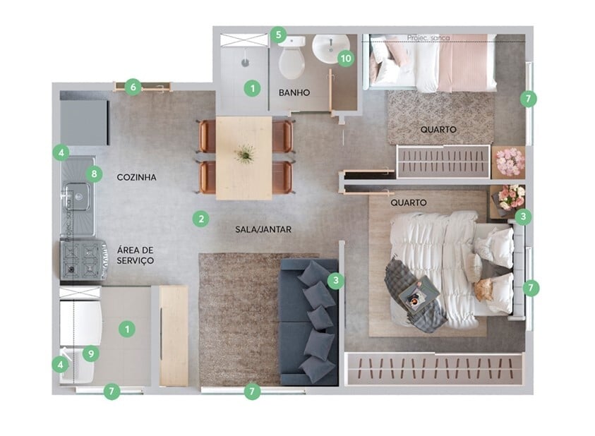 Planta 01 - 2 dorm 34,07m