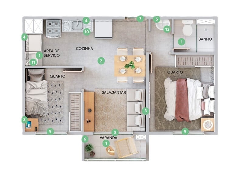 Planta 02 - 2 dorm 45,94m
