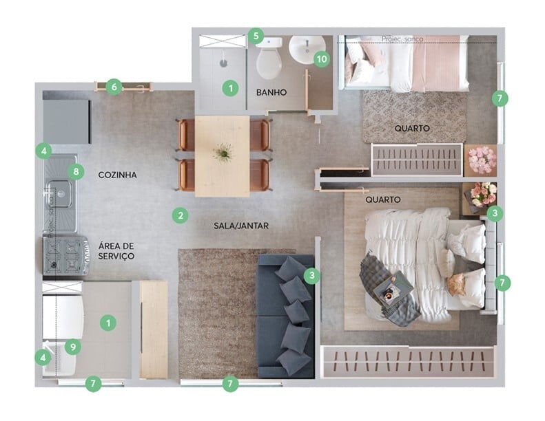 Planta 01 - 2 dorm 34,26m