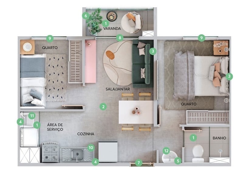 Planta 03 - 2 dorm 53,33m