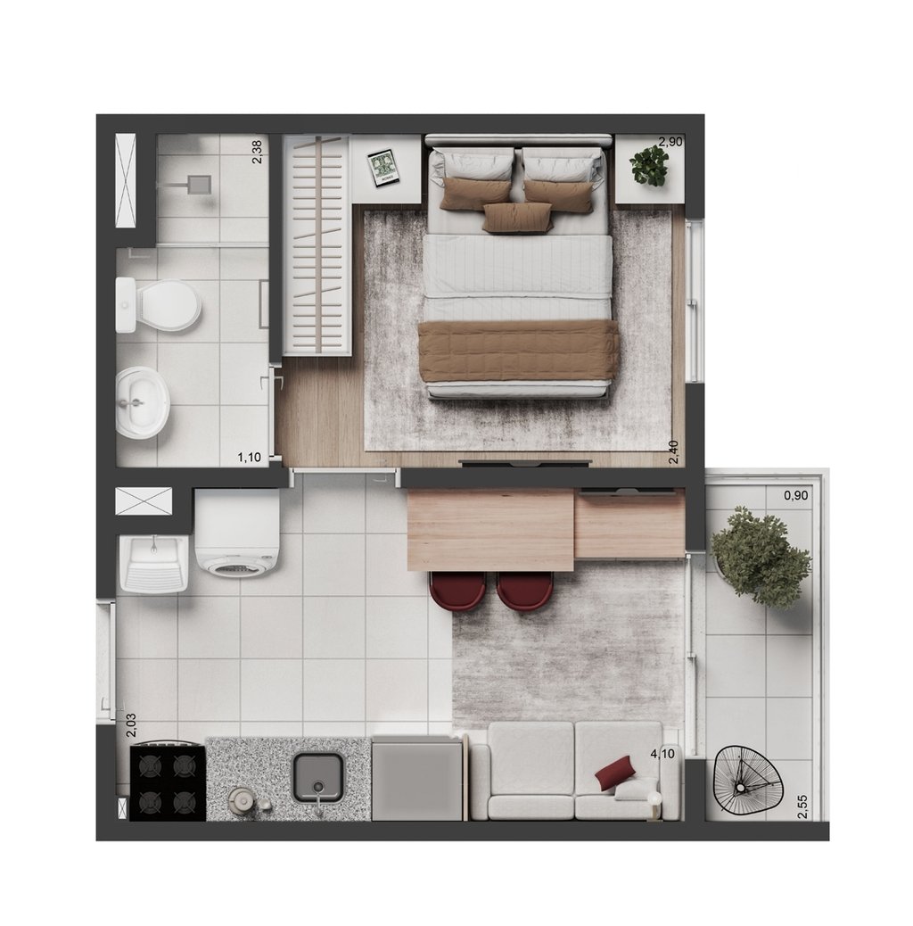 Planta 01 - 1 dorm 25m