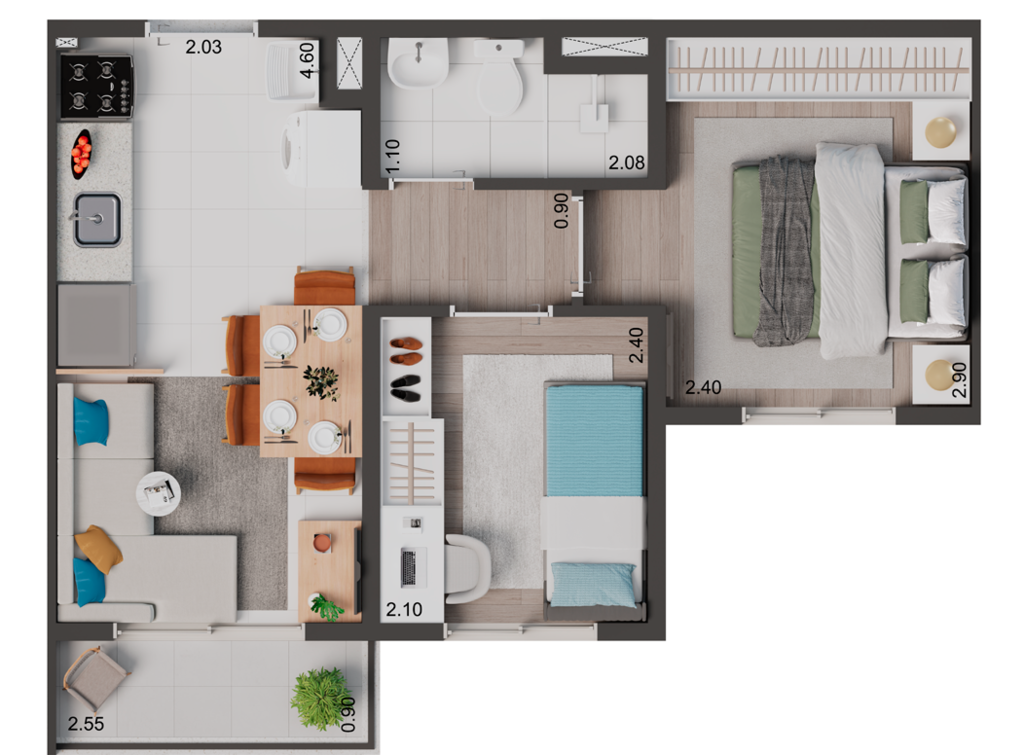 Planta 03 - 2 dorm 34m