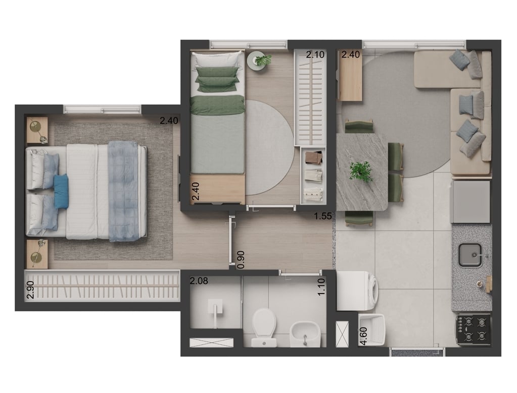 Planta 02 - 2 dorm 32m