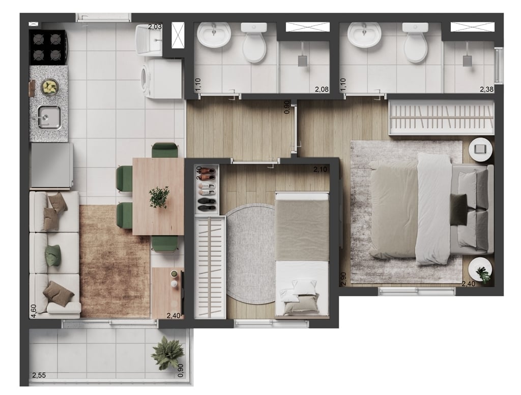 Planta 04 - 2 dorm 37m