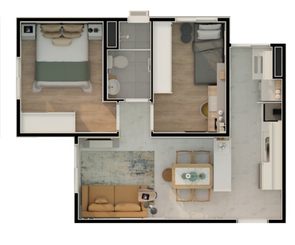 Planta 01 - 2 dorm 42 08m