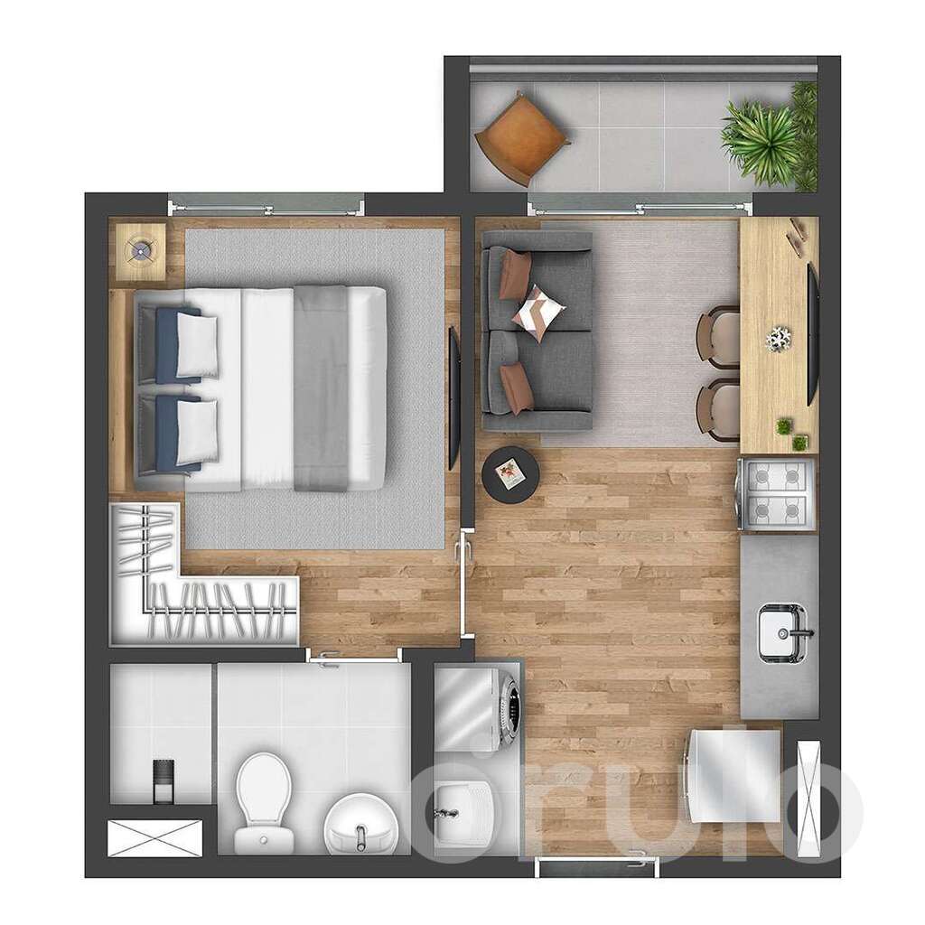 Planta 01 - 1 dorm 27m