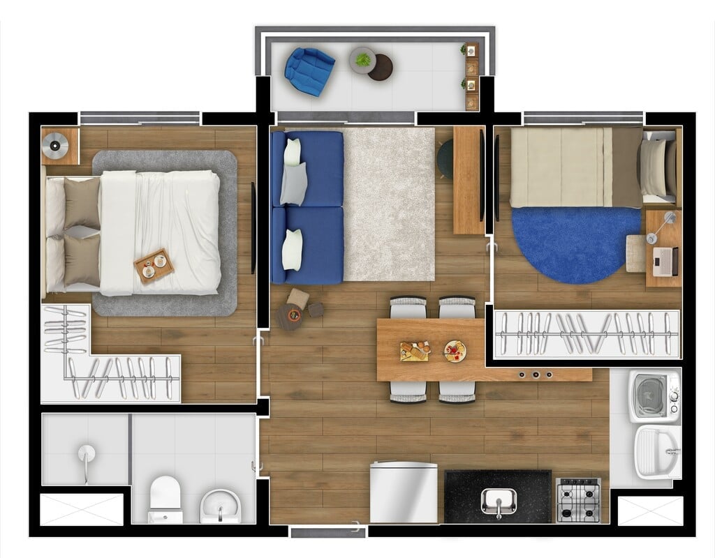 Planta 01 - 2 dorm 36,72m