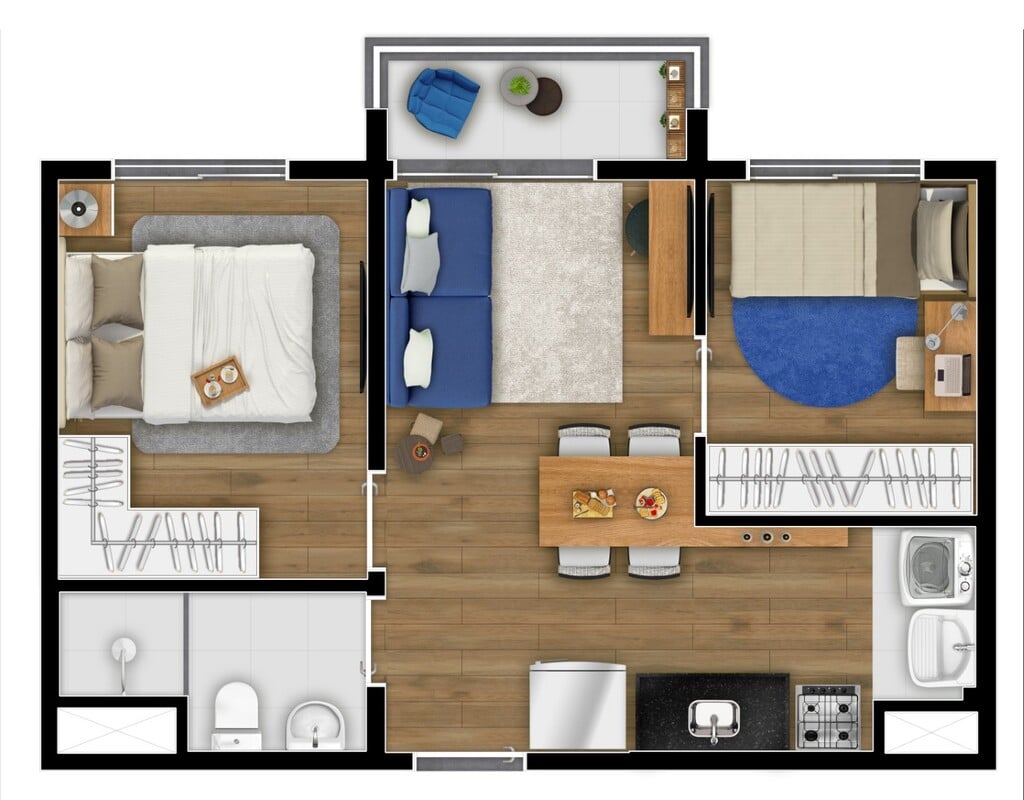 Planta 01 - 2 dorm 36,72m