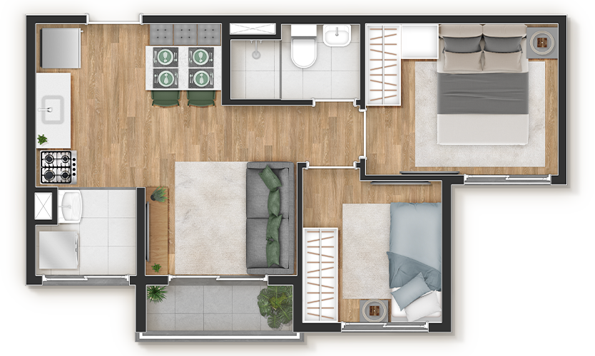 Planta 01 - 2 dorm 37m