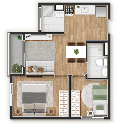Planta 02 - 2 dorm 38m