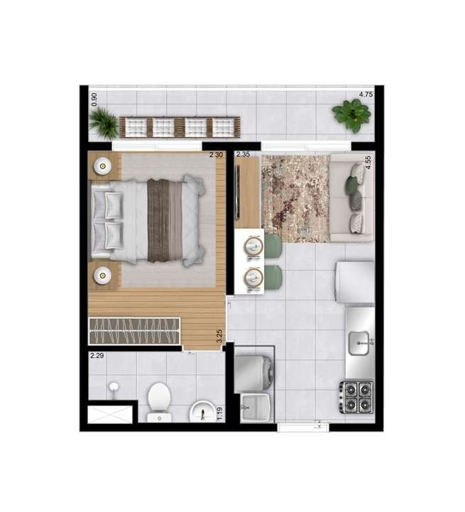 Planta 01 - 1 dorm 29,35m
