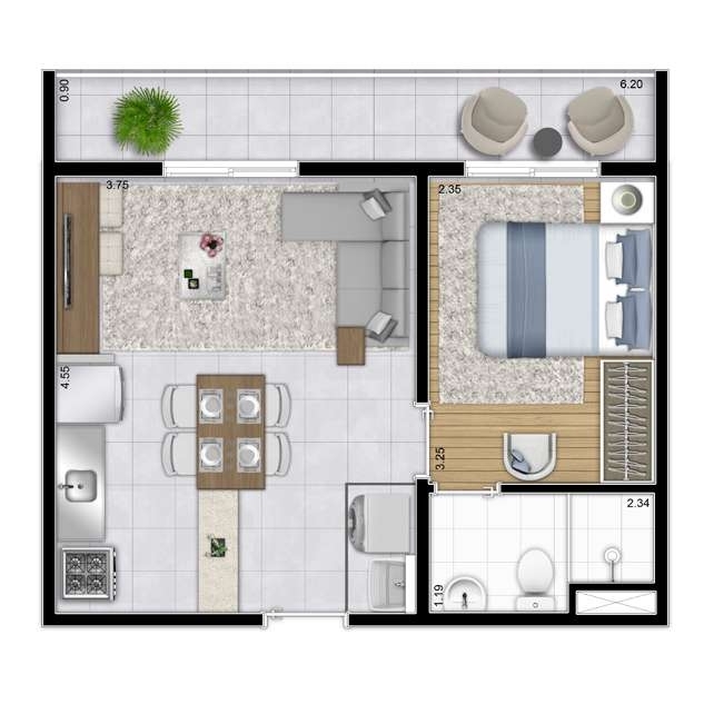 Planta 03 - 1 dorm 37,98m